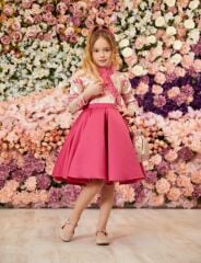 Long Sleeve Dress with Bolero Fuchsia Color