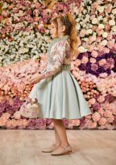 Long Sleeve Dress with Bolero Green Color
