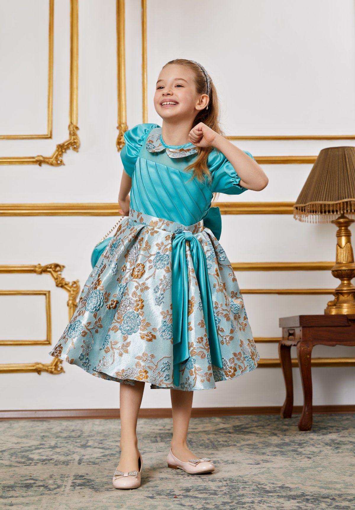 Special Design Dress for Girls Bright Blue Color