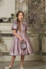 New Design Dress Purple Color With Handbag and Hair Accessory