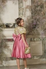 New Design Dress Pink Color With Handbag and Hair Accessory