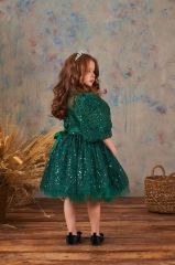 Fluffy Dress With Sequins For Girl Green Color