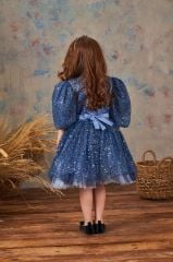 Fluffy Dress With Sequins For Girl Dark Blue Color