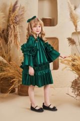 Straight Baby Dress With Hair Accessory Green Color