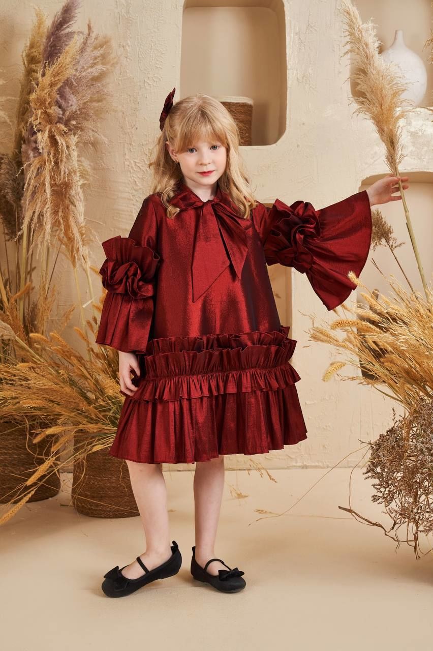 Straight Baby Dress With Hair Accessory Red Color