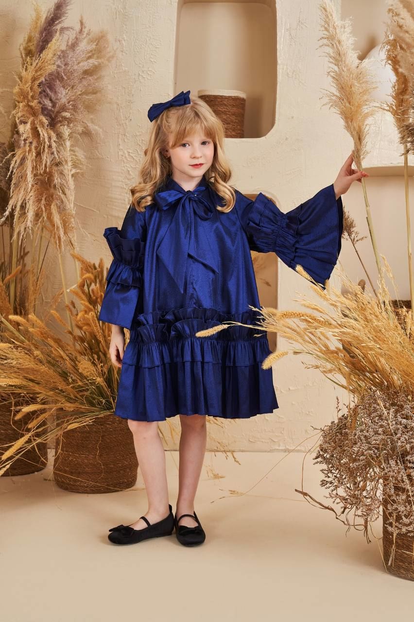 Straight Baby Dress With Hair Accessory Blue Color