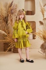 Straight Baby Dress With Hair Accessory Khaki Color