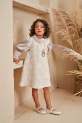 Straight Baby Dress With Hair Accessory Beige Color
