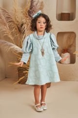Straight Baby Dress With Hair Accessory Green Color