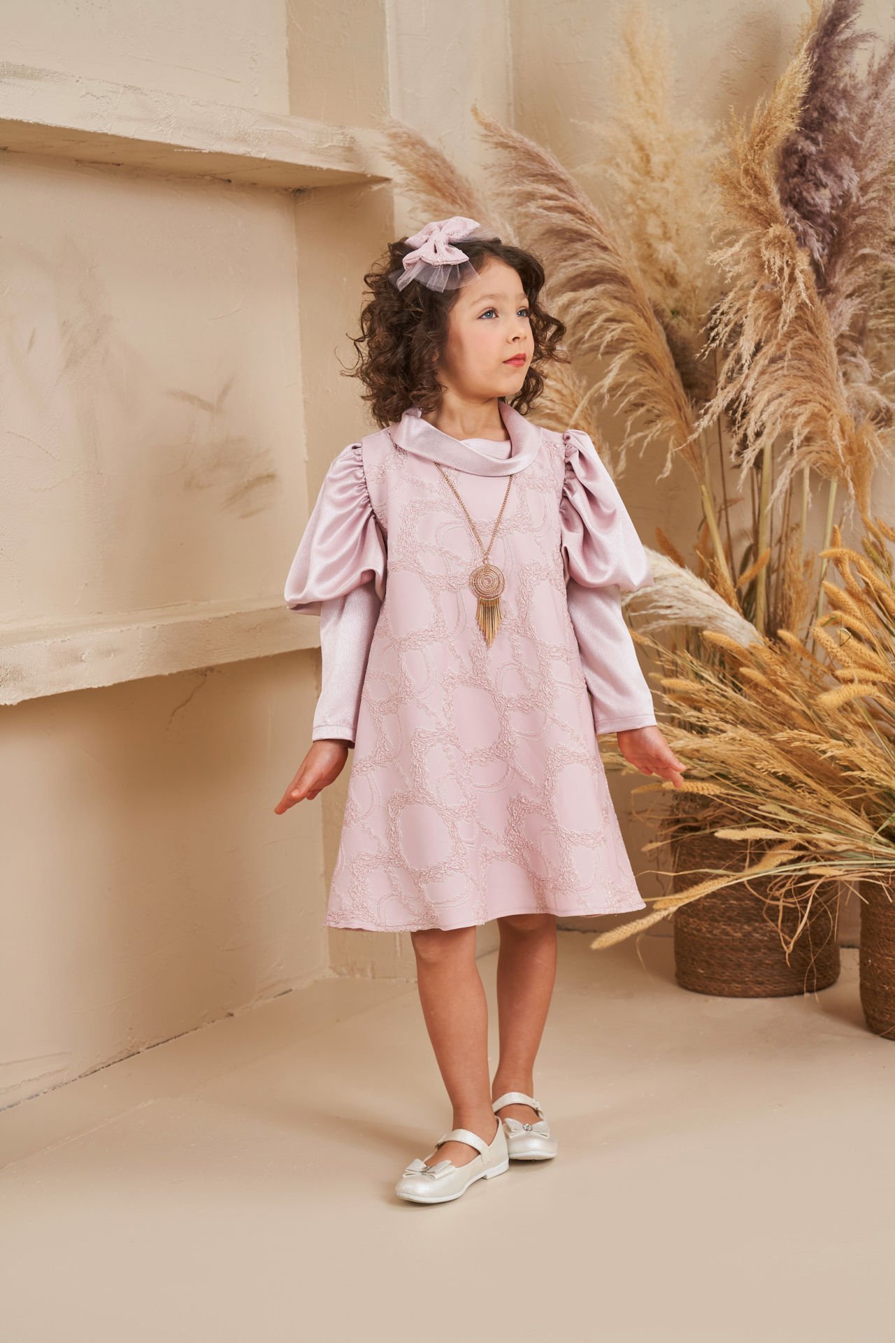Straight Baby Dress With Hair Accessory Pink Color