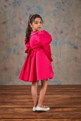 Satin Party Dress With Hair Accessory Fuchsia Color