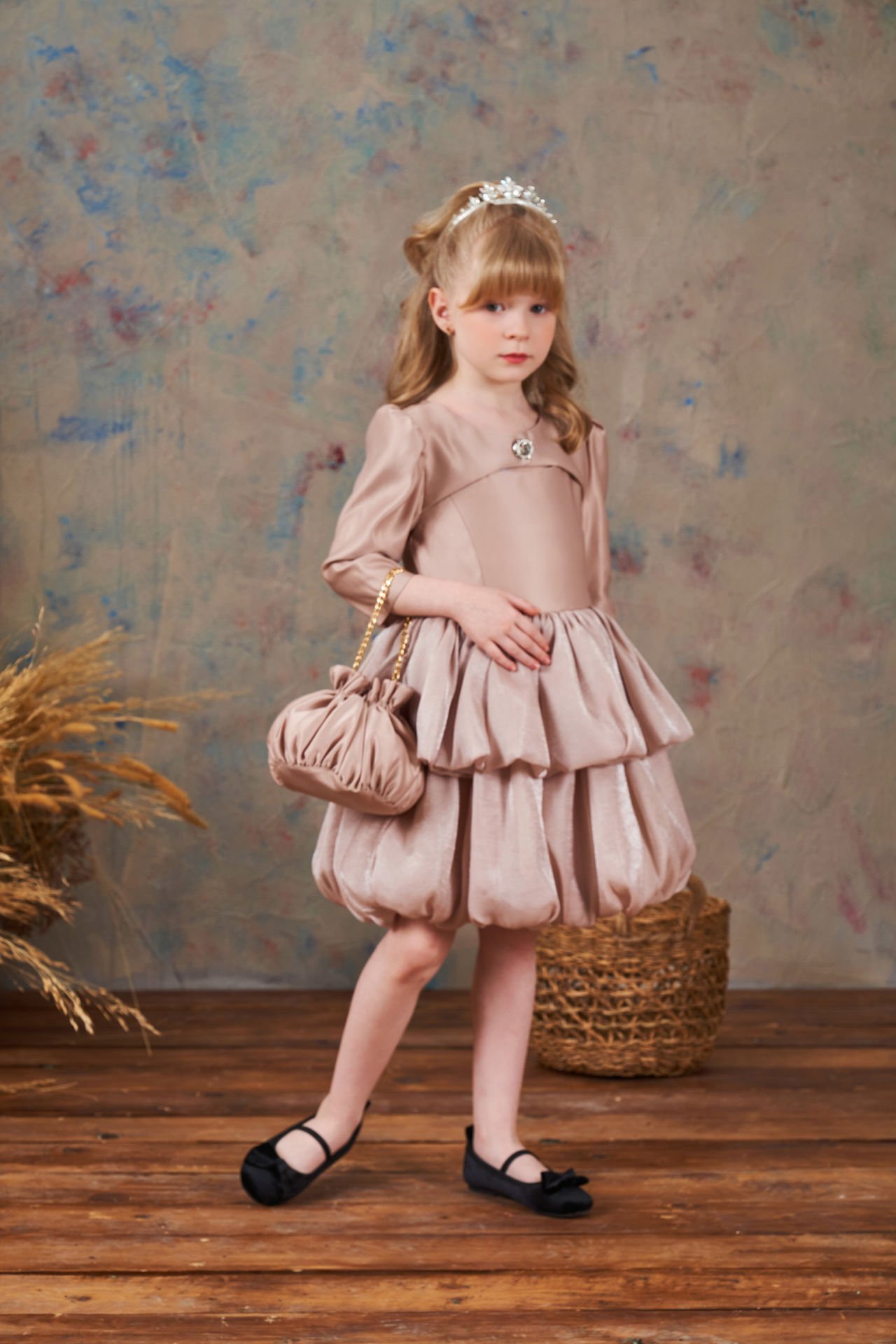 Exclusive Satin Party Dress Beige Color