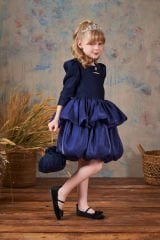 Exclusive Satin Party Dress Dark Blue Color