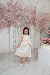Party Lace Dress with Hair Accessory White Color