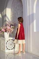Party Lace Dress with Hair Accessory Red Color
