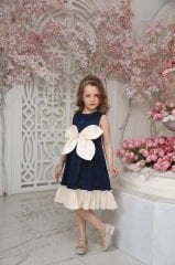 Party Lace Dress with Hair Accessory Dark Blue Color
