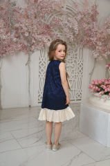 Party Lace Dress with Hair Accessory Dark Blue Color