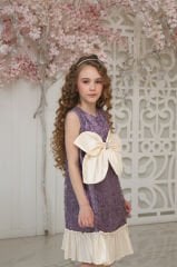 Party Lace Dress with Hair Accessory Purple Color