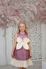 Party Lace Dress with Hair Accessory Pink Color