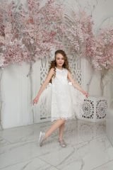 Exclusive Party Lace Dress with Hair Accessory White Color