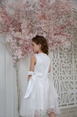 Exclusive Party Lace Dress with Hair Accessory White Color