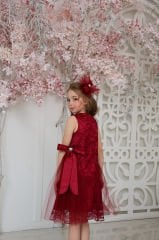Exclusive Party Lace Dress with Hair Accessory Red Color