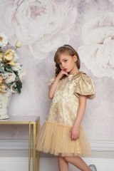 Gold Color Lace Dress with Hair Accessory