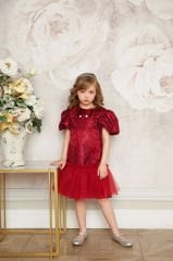 Red Color Lace Dress with Hair Accessory