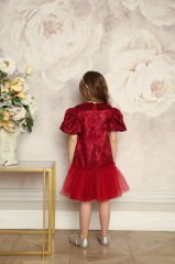 Red Color Lace Dress with Hair Accessory