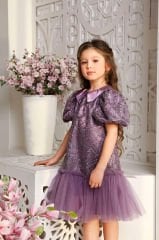 Purple Color Lace Dress with Hair Accessory