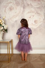 Purple Color Lace Dress with Hair Accessory