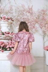Pink Color Lace Dress with Hair Accessory