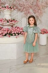 Light Green Color Lace Dress with Hair Accessory