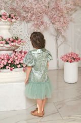 Light Green Color Lace Dress with Hair Accessory