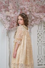 Beige Color Lace Dress with Hair Accessory for Girls
