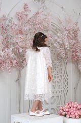 White Color Lace Dress with Hair Accessory for Girls