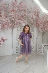 Purple Color Lace Dress with Hair Accessory for Girls