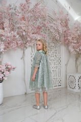 Light Green Color Lace Dress with Hair Accessory for Girls